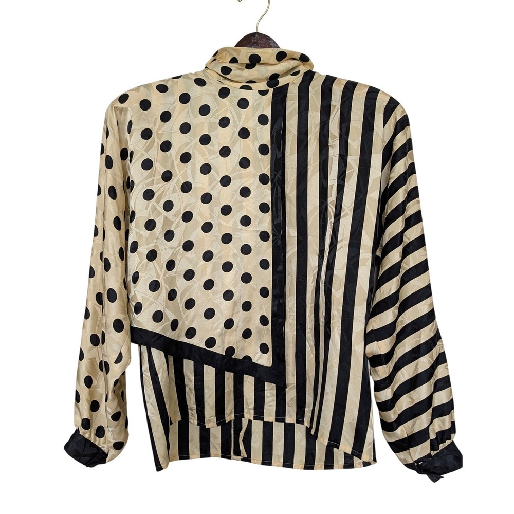 VTG Adrianna Papell Silk Blouse Polka‎ Dot Stripe Mixed Print Vintage Sz M